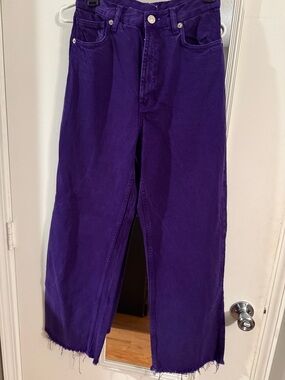 ZARA Purple Denim Jeans with Branded Gold Button